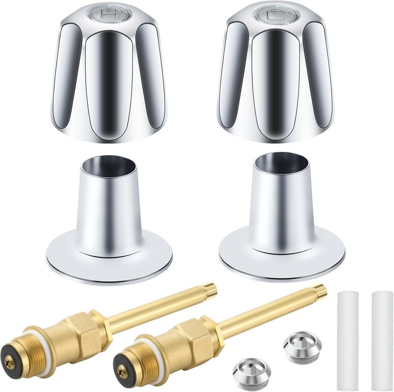 Coolfell Bathtub Shower Trim kit, Metal Shower Knob 2 Piece Replacement, Compatible with Price Pfister Valve, Shower Faucet Handle, Hot/Cold Shower Knobs Repair kit with Shower Stems, Seats, Flanges (Chrome) - Image 1